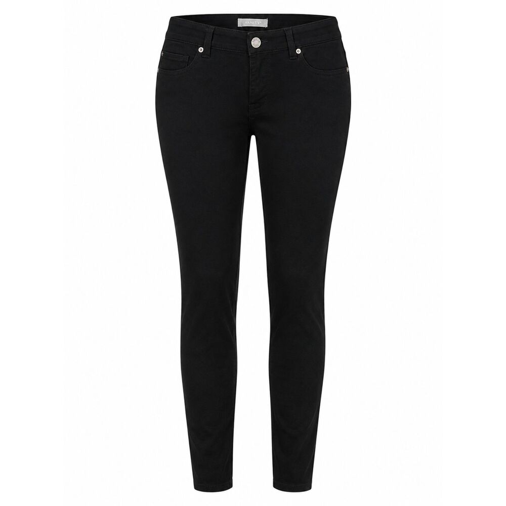 Vanity Black Stretch Skinny Pants Embellished Fleur De Lis Pockets Medium